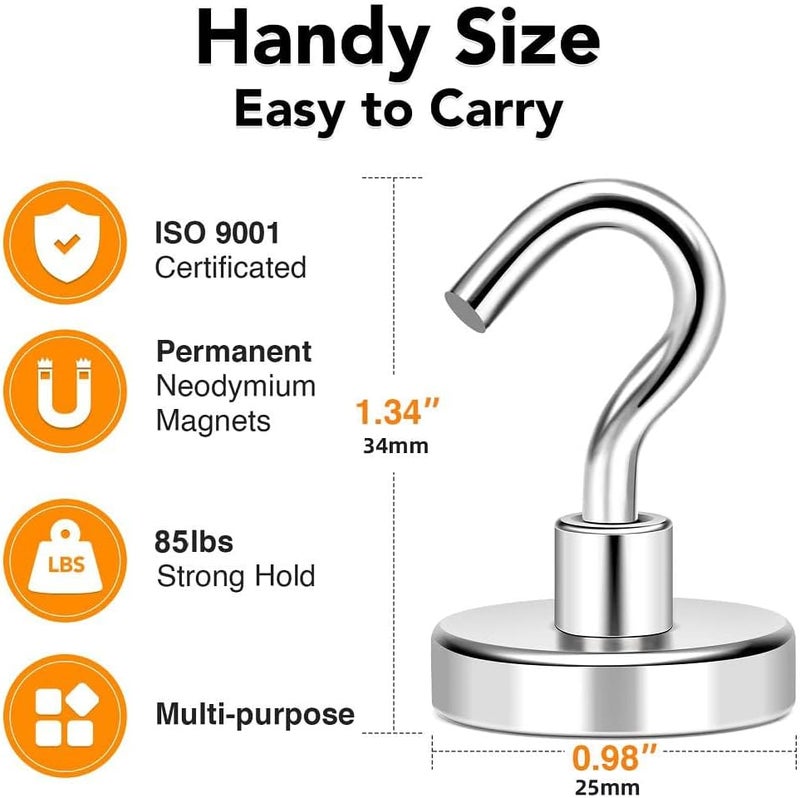 MIKEDE Magnetic Hooks, 85 Lbs Heavy Duty Earth Magnets with Hooks for Cruise Cabin, 10 Pcs Strong Locker Magnetic Hooks for Hanging, Metal Magnetic Hanger for Classroom, Grill, Fridge, Kitchen - Image 3